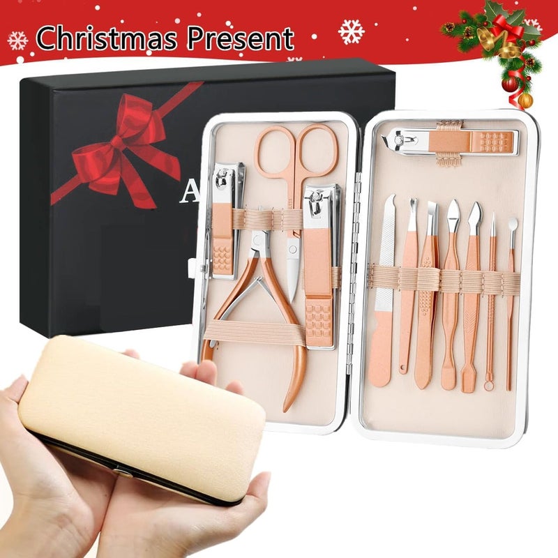 Aceoce Professional Manicure Pedicure Set 12in1 Nail Care Kit with Stainless Steel Nail Clippers Cuticle Trimmer Grooming Manicure Pedicure Tools for Women Ultra Sharp Sturdy Personal Care Tools Travel Case - Image 4